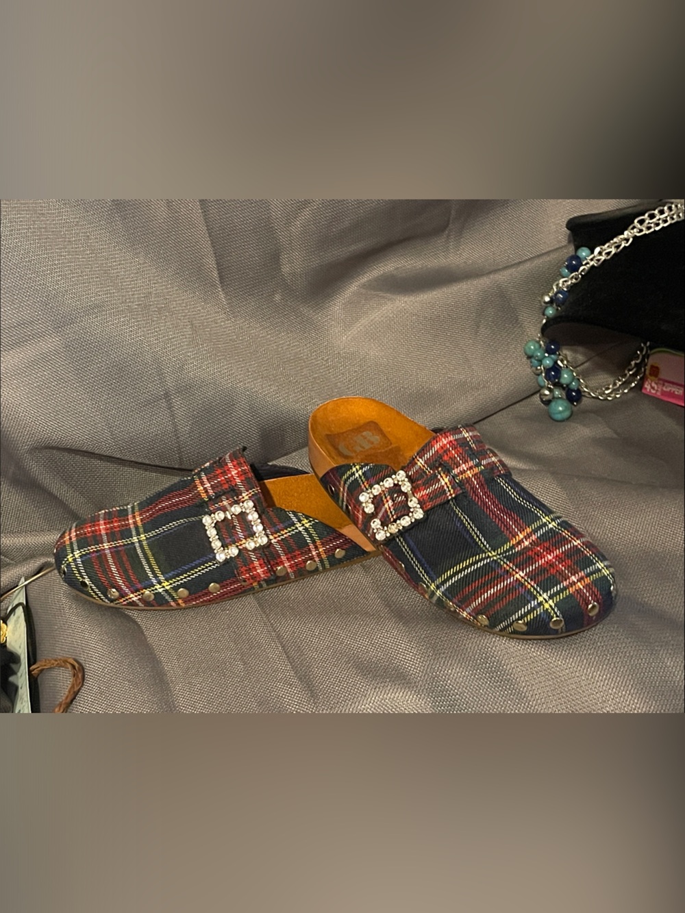 Mules or Clogs (Women) size 6 like new tartan plaid green red